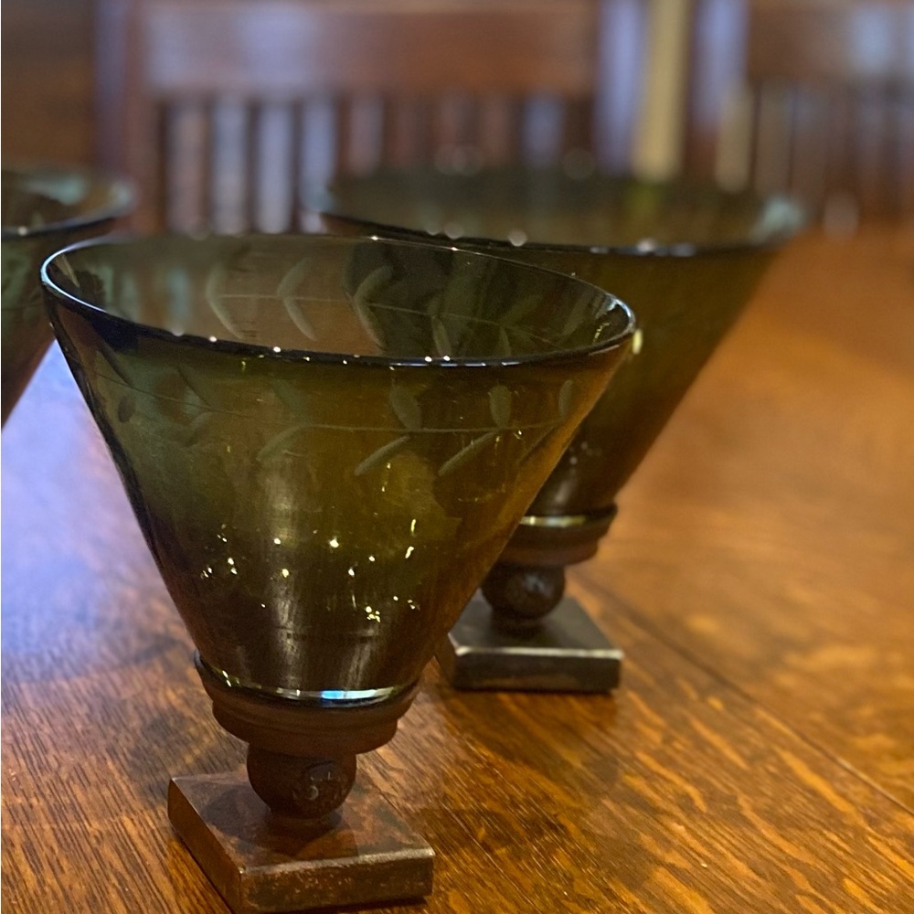 SET OF 2 Jan Barboglio Glasses Handblown Iron Martini Candy Candle